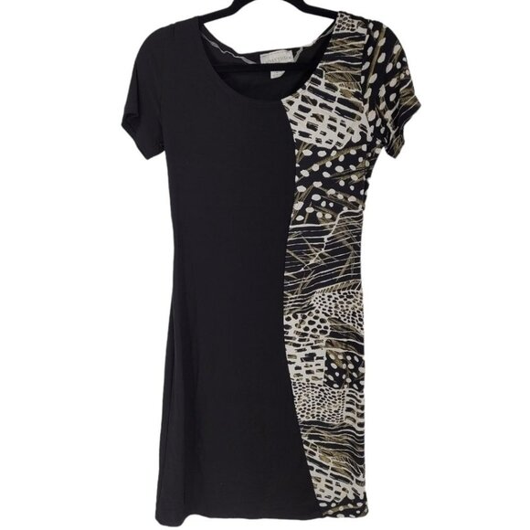 Lauren Taylor London womens Small Black metallic gold half geometric print dress - Picture 1 of 7